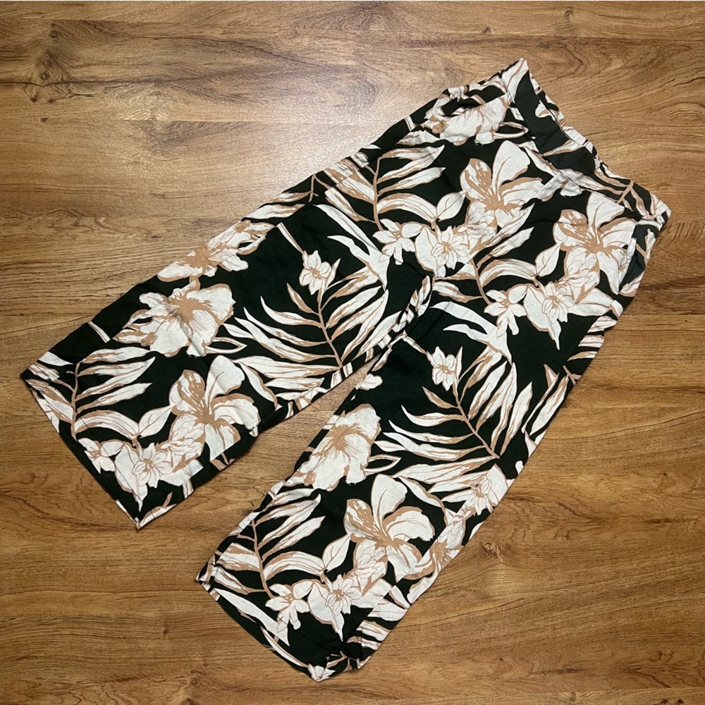 Rachel Zoe boho wide leg linen blend cropped floral print pant women’s size M